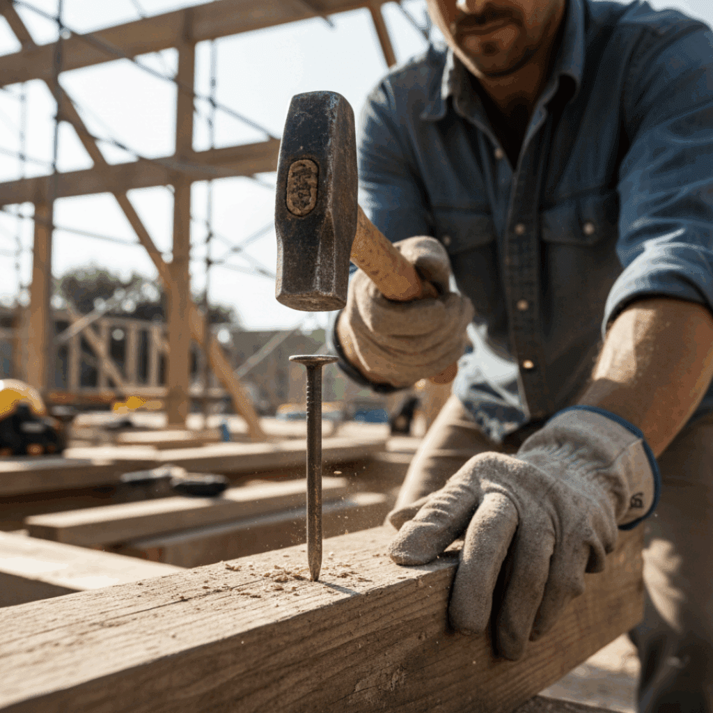 markiesnagels die worden ingeslagen met een hamer